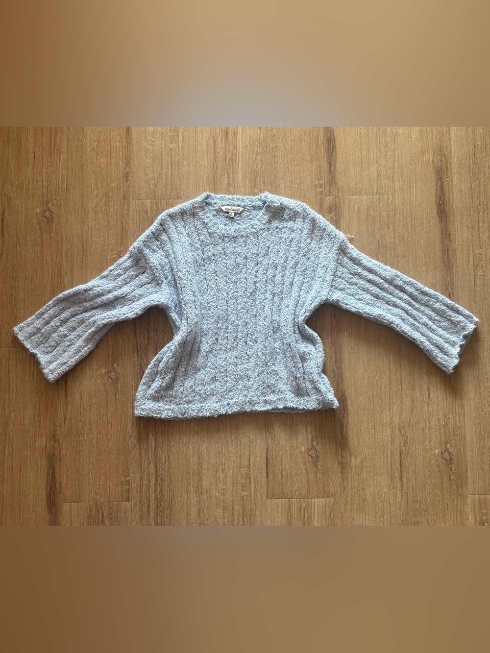 DAVI & DANI Soft Light Blue Fuzzy Cable Crew Sweater